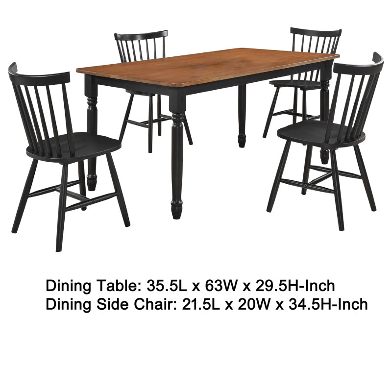 Ensemble de table de salle à manger Halie, bois brun noyer, chaises à dossier fuselé, 5