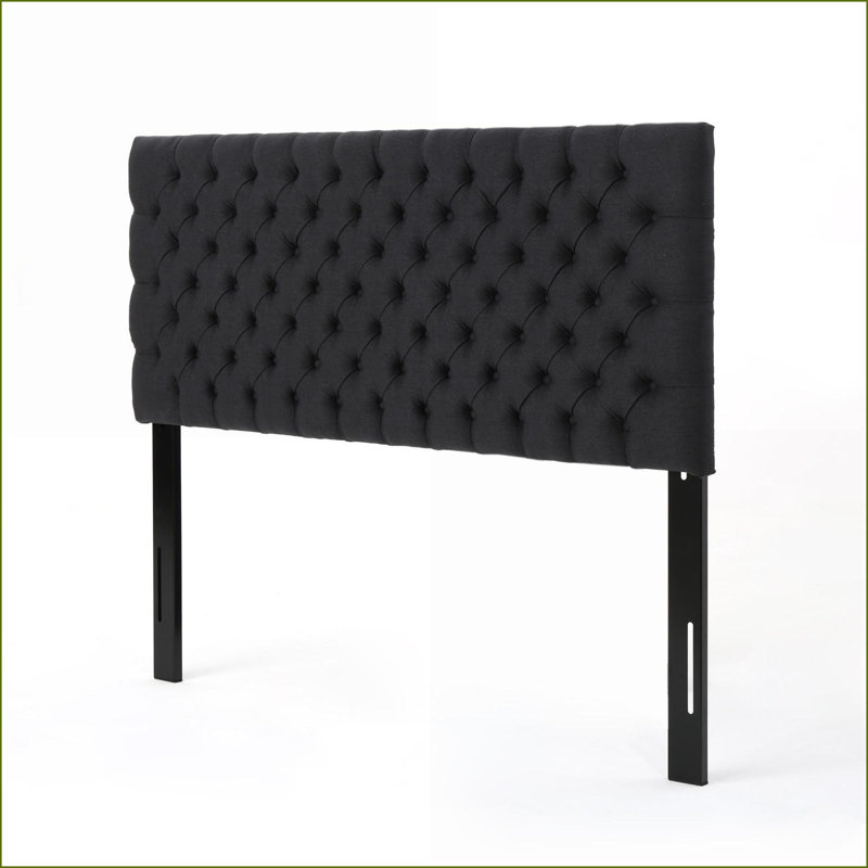 Tête de lit tapissier pour grand lit - Structure en bois massif réglable avec pieds en métal, conception moderne à boutons pour la chambre à coucher