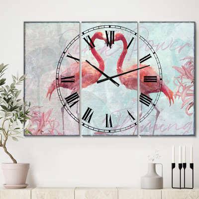Horloge murale surdimensionnée 3 panneaux Flamingo Power Cottage