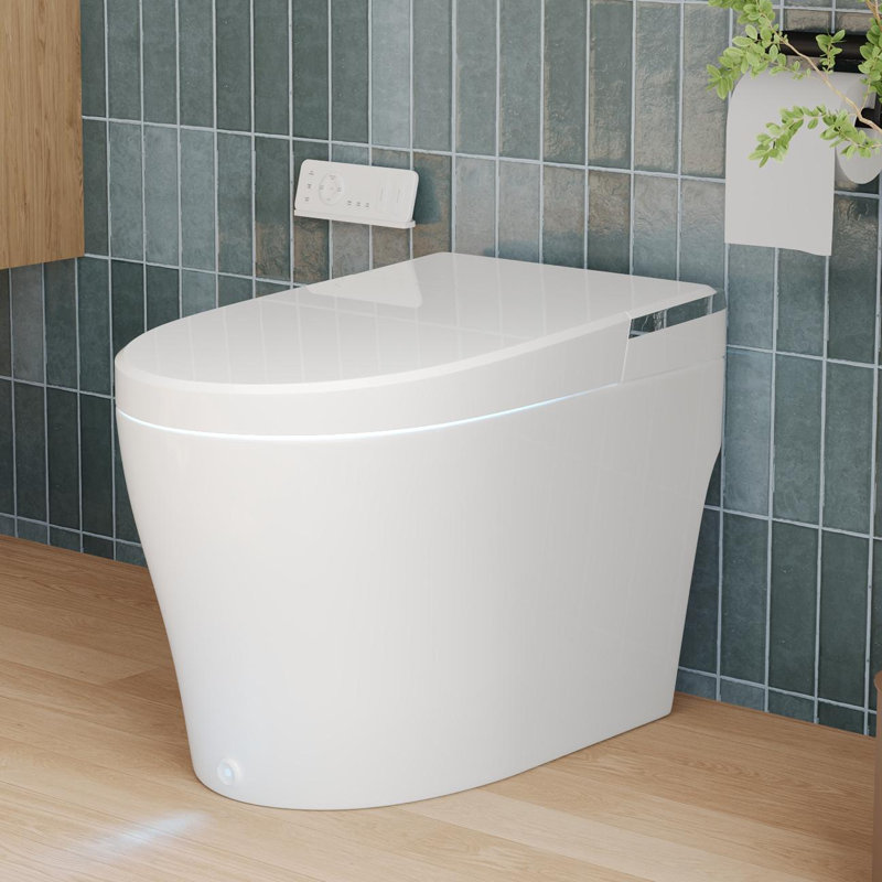 Smart Toilet with Bidet Wash Auto Sensor Flush Kick Flush Heated Seat Warm Wash(Remote Included), 10", White