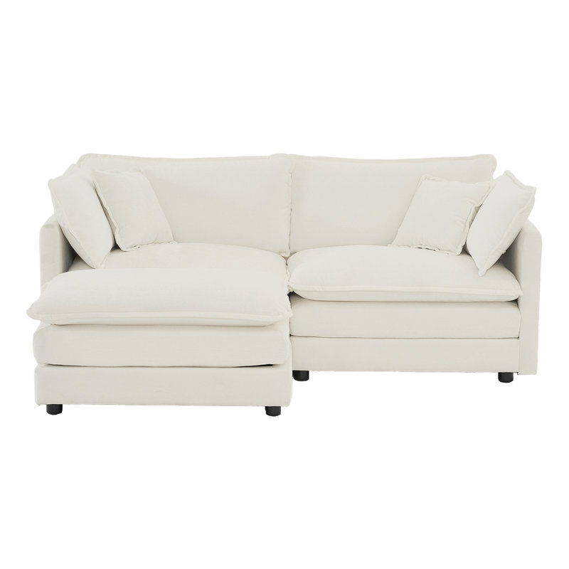Canapé modulaire en L en chenille 2 places avec repose-pieds et causeuse modulaire blanc pour petits espaces de vie