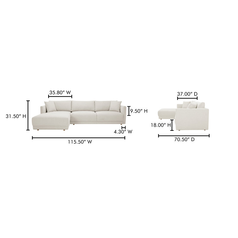 Bryn Upholstered Sectional, Left Hand Facing, Oyster Boucle