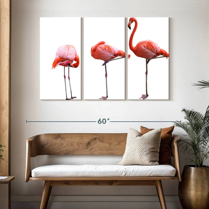 Trio flamant rose Brampt, H 32 po x l 50 po