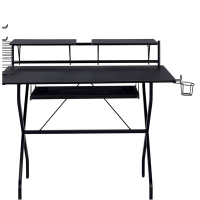 Bureau d'ordinateur noir avec plateau pour clavier