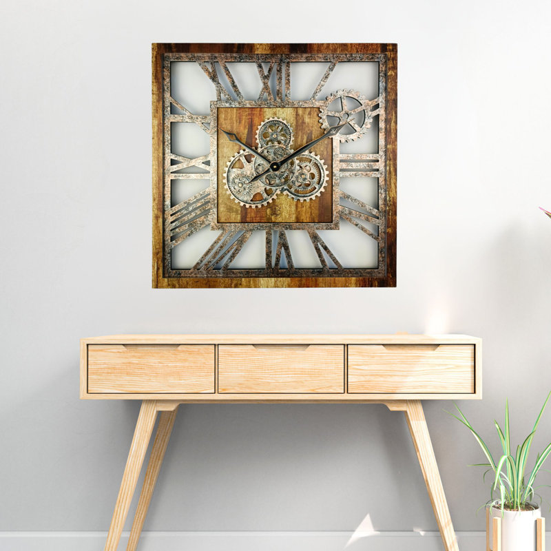 Solid Wood Wall Clock, Vintage Brown