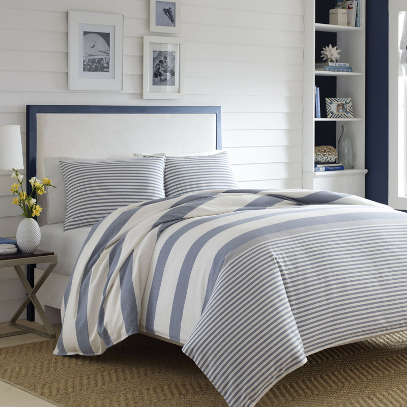 Ensemble de housse de couette en coton bleu Fairwater de Nautica, Housse de couette simple + 1 taie décorative stan