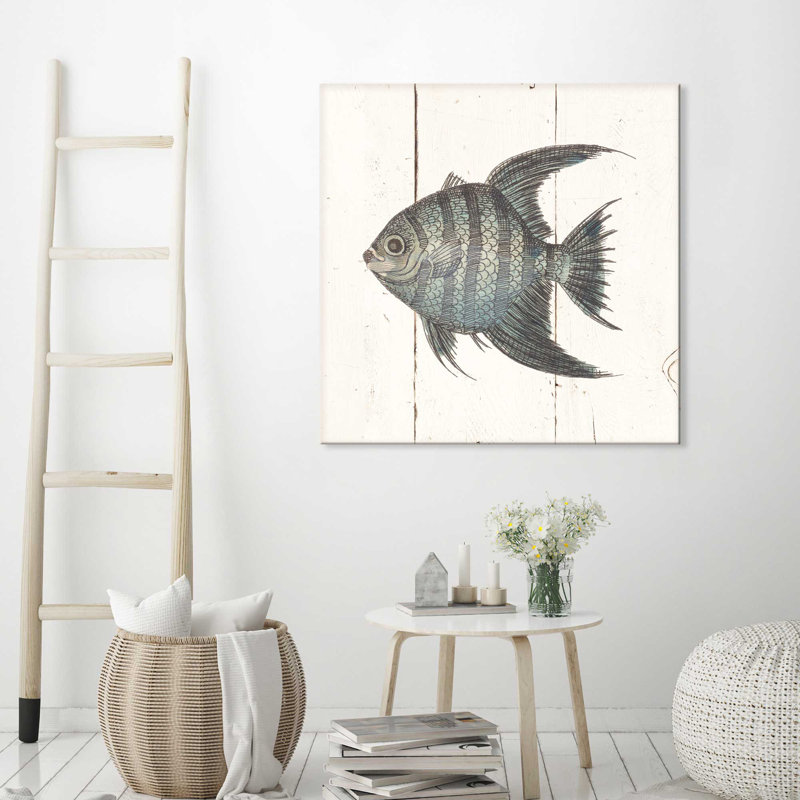 « fish sketches ii shiplap », reproduction d’art sur toile, H 18 po x l 18 po x P 1 po, Toile tendue