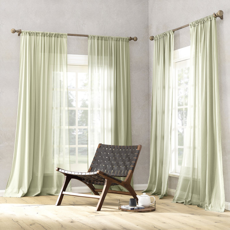 Light Moss Cotton Sheer Rod Pocket Curtain Panel 50" x 96"