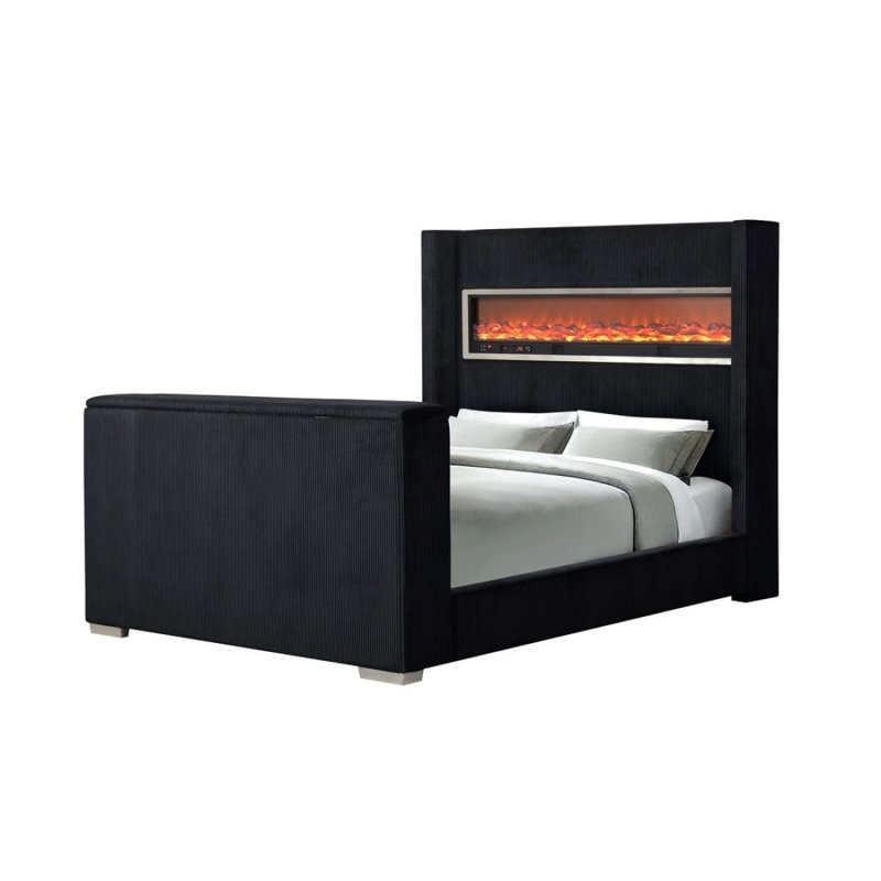 Black Color 1Pc Eastern King Size Bed Wing Back Design Headboard Bedroom Furniture TV Lift Footboard Contemporary Style, King