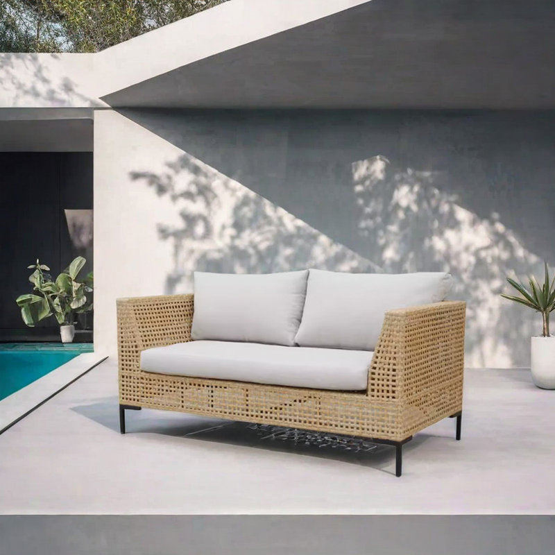 Breyan 58.26'' Wide Rectangle Wicker Loveseat with Cushions, Beige