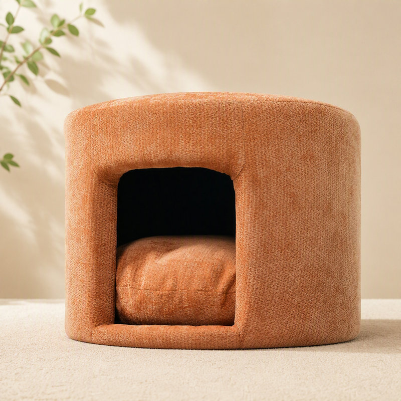 Repose-pieds pour animaux de compagnie avec coin caché, coussin amovible et pieds en bois d'acacia