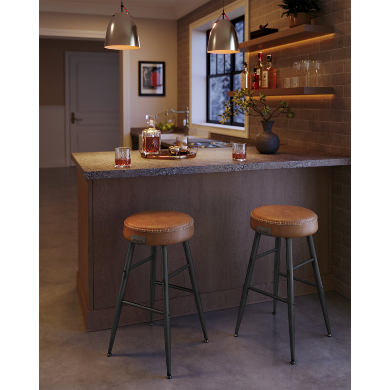 Ide Upholstered Counter Stool with Metal Frame, Caramel Brown, 63cm