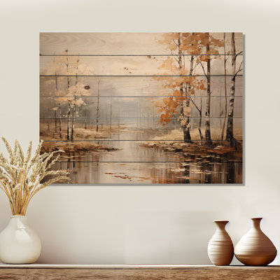 Mystic Nostalgia Autumn Forest - Forest Wood Wall Art On Natural Pine Wood