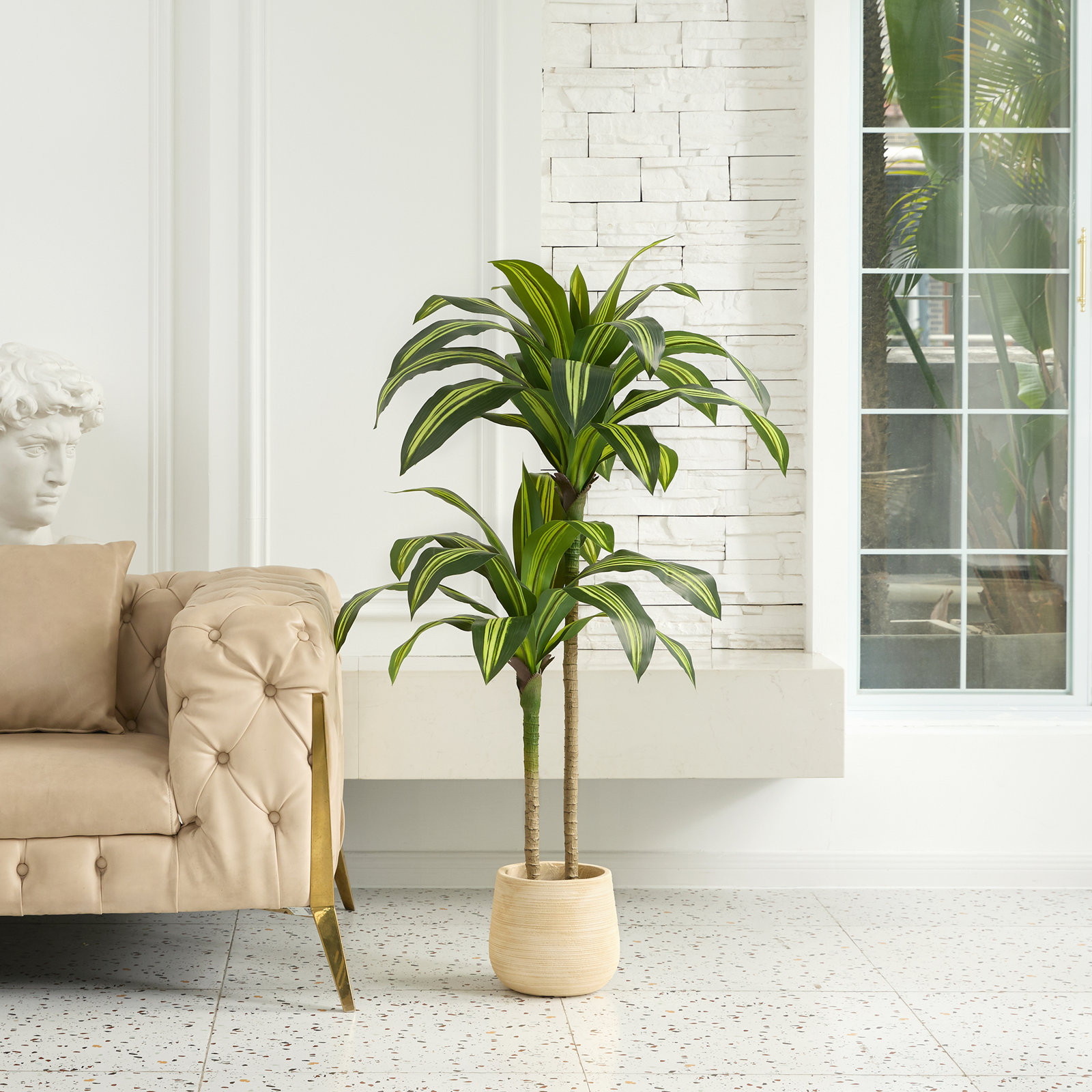 Adcock 72" Dracaena Tree in Pot, Yellow, 48" H x 20" W x 20" D
