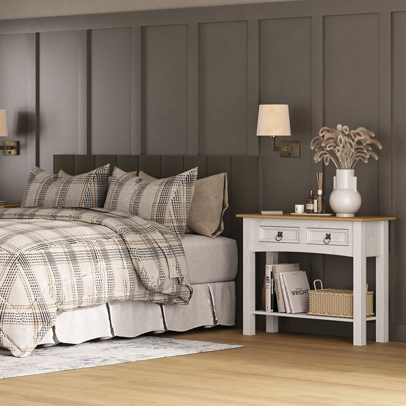 Console en bois massif Dinnington, Blanc, Brun