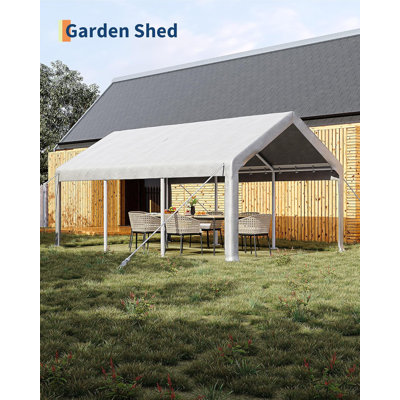 Heavy-Duty 12x20 ft Portable Carport Garage – 200g PE Tarp Canopy, 2 Roll-Up Doors, 4 Windows – Outdoor Storage Shelter for Cars, Boats, Paint Booth, Events – Khaki, Double Yellow