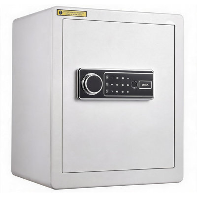 1.6 Cu Ft Steel Biometric Home Safe Box, Fingerprint Lock Safe with Removable Shelf, LED Light & Fireproof Bag for Cash, Documents & Valuables, White