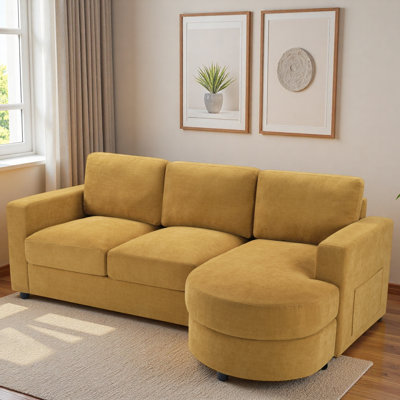 Modern L-shaped Sectional Sofa With Curved Chaise Lounge, Usb Ports And Side Storage Pockets