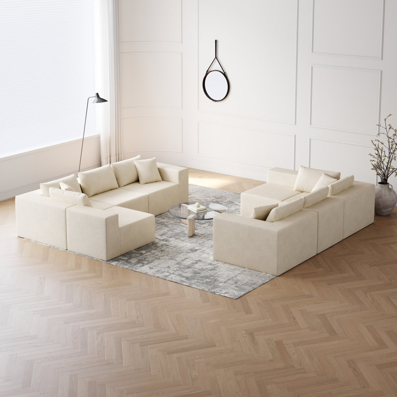Luxueux canapé modulaire en velours côtelé de style intemporel pour le salon