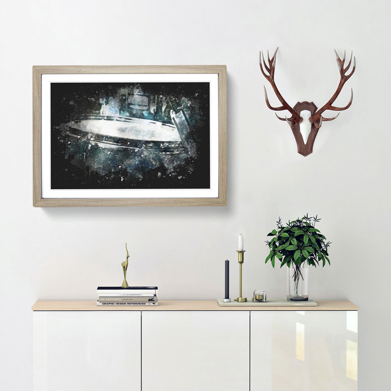 Teal Blue Drum Kit - Picture Frame Graphic Art Print, Oak Framed, 33cm H x 45cm W x 2cm D