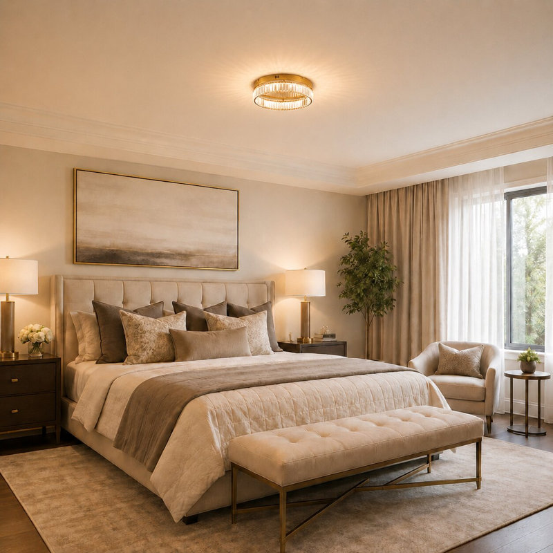 Modern LED Round Crystal Flush Mount , 4.37" H x 20" W x 20" D, Brass
