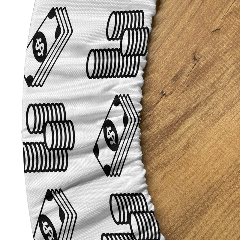 Ebern Designs Money Fitted Round Tablecloth Diameter Black White, 47.24" Round