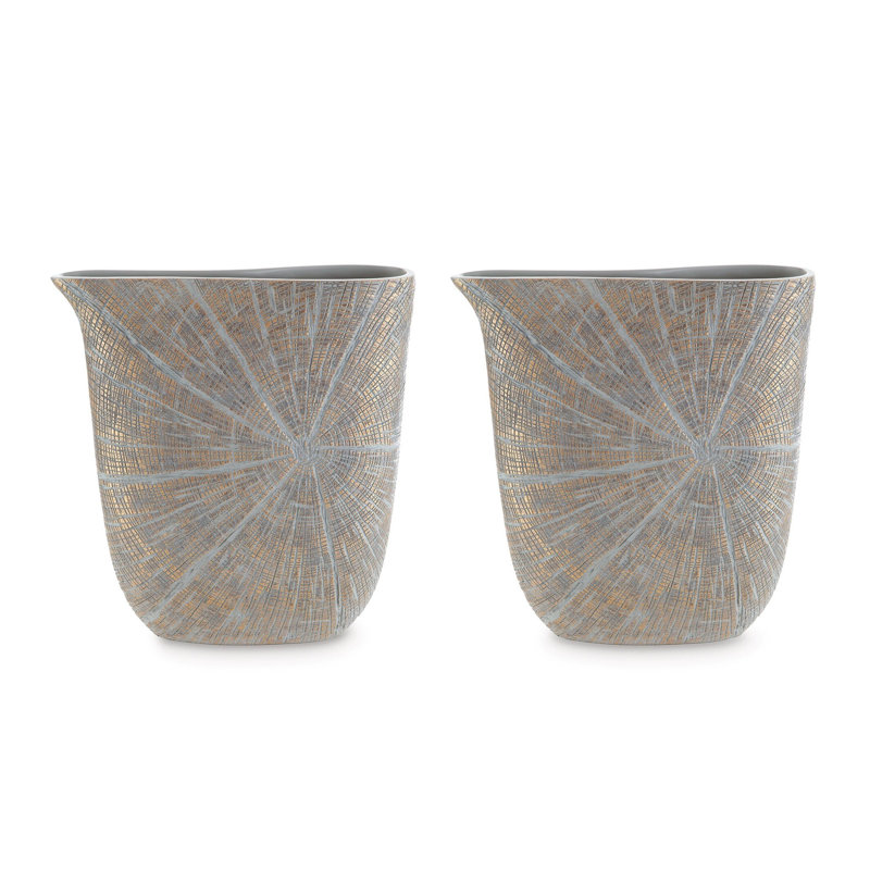 Denver Vase Set Of 2, Starburst Pattern, Antique Gold Polyresin, 14.63" H x 13.75" W x 3.75" D