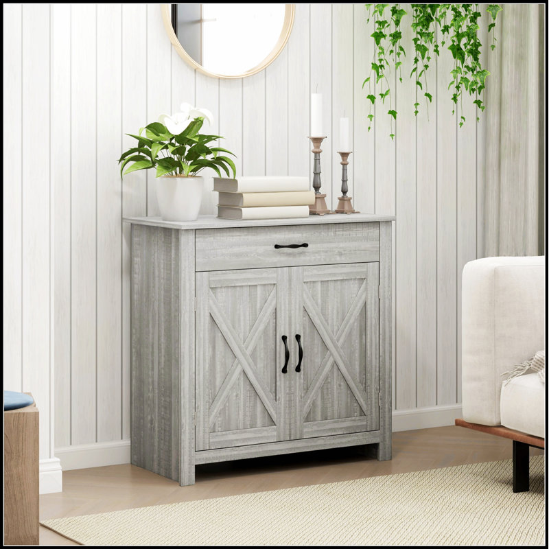 Farmhouse Sideboard Buffet Cabinet With Barn Doors, Adjustable Shelf, And Drawer For Versatile Storage And Rustic Charm