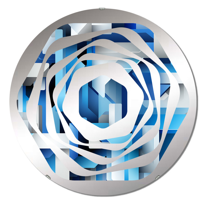 Miroir décoratif dynamique bleu et blanc rayé Symmetry - Amorphe, 31,4 po x 31,4 po