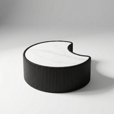 Modern Irregular Shape Leather Coffee Table with Sintered Stone Top for Living Room