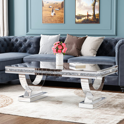 Garnette Mirrored Coffee Table Rectangular U-Legs