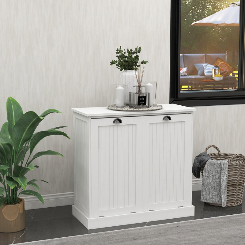 Armoire de trieur de linge inclinable à deux compartiments, Blanc 1, H 31,5 po x l 32,68 po x P 14,57 po