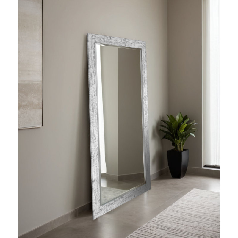 Beveled Full Length Mirror, Weathered White