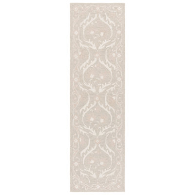 Angeletta Tufted Wool/Cotton Damask Rug in Light Gray/Ivory