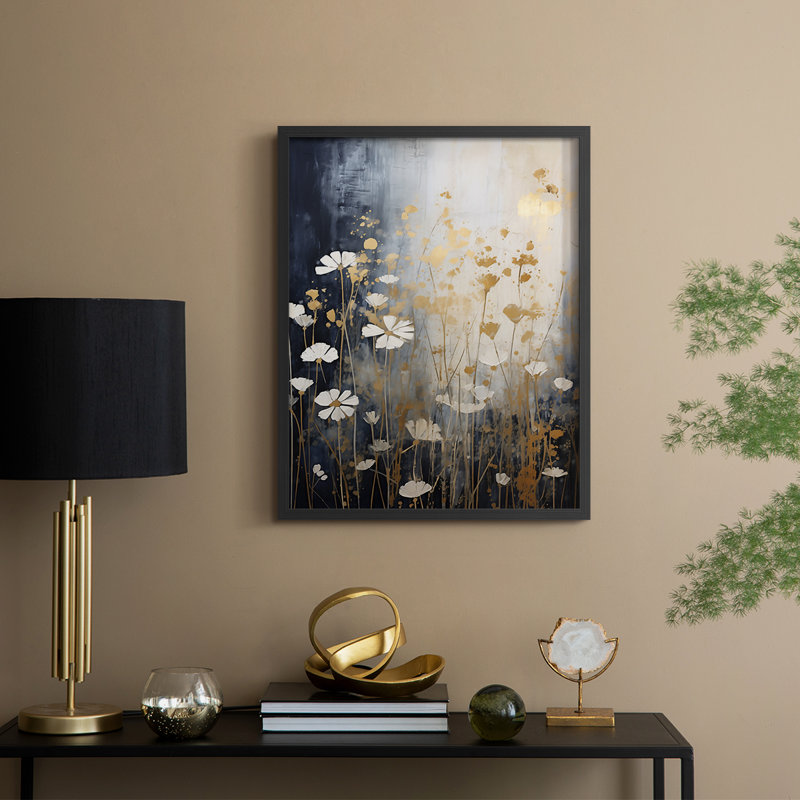 Série FLORAL CDXV - reproduction encadrée de qualité supérieure - prête à être accrochée - aucun clou requis, Noir