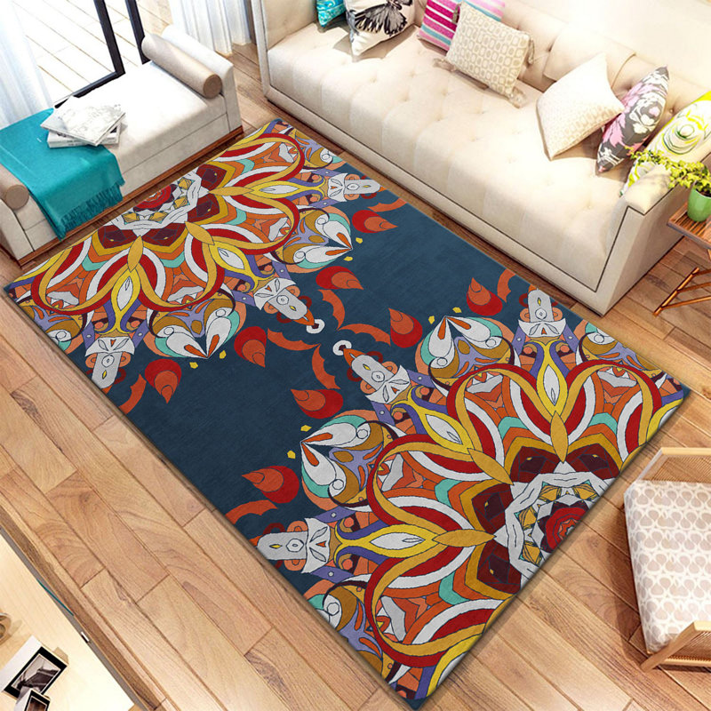 Stylish Woven Carpet (3.1 x 4.6 ft), 100% Polyester, Non-Slip Felt Dot Underside | Raschel Knitting, 0.4 in Pile Height | Machine Washable, Digital Print Design | Perfect for Living Room, Bedroom & Office Decor