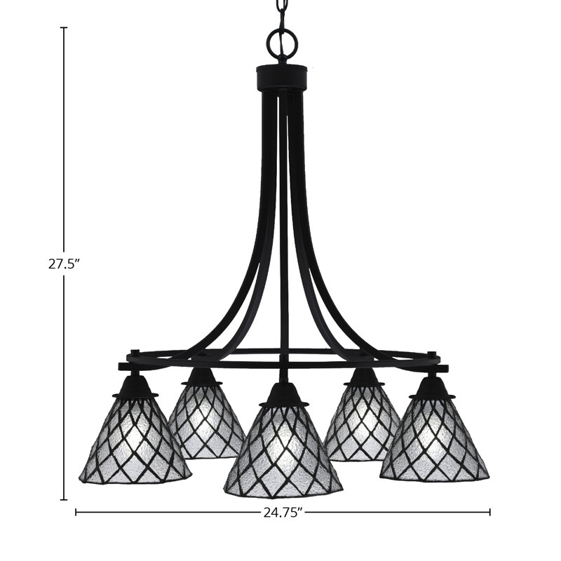 Lustre 5 lumières Paramount présenté dans une finition noire mate avec verre de glace 7 "Diamond