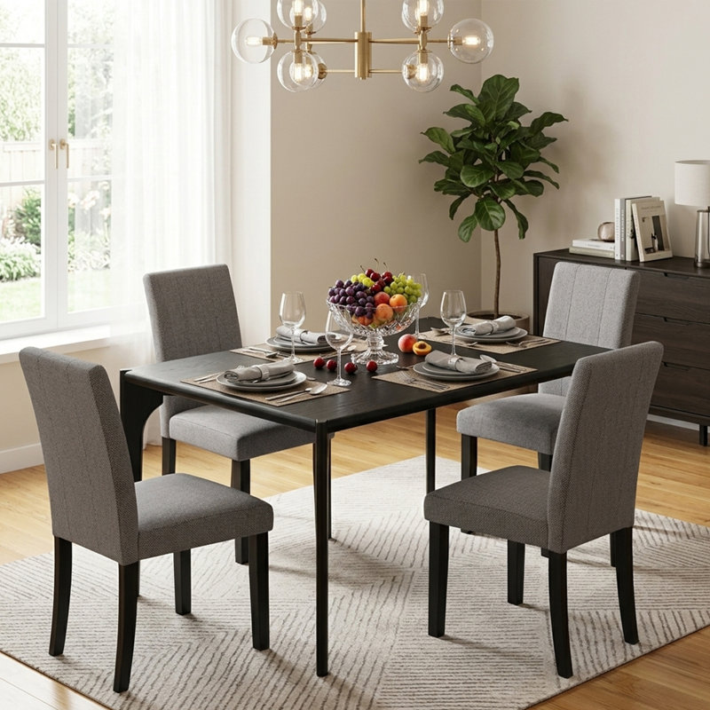 Ensemble de table de salle à manger 5 pièces, table rectangulaire 59 "en bois avec 4 chaises rembourrées avec support en S, ensemble de table de cuisine moderne Mid-Century pour salle à manger, petit espace