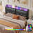 Wingback Upholstered Headboard With Storage Shelf, USB And Ambient Light-4401973