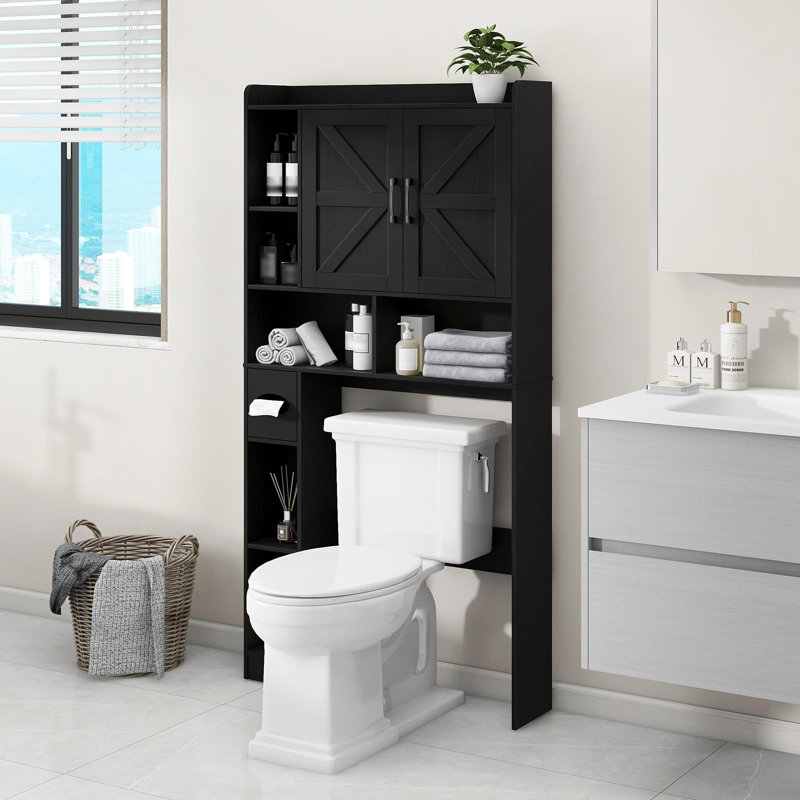 Armoire de rangement au-dessus de la toilette avec 2 portes de grange Farmhouse, Noir