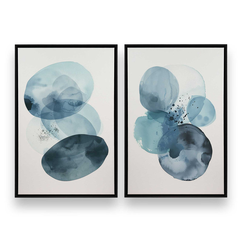 Ensemble de 2 brumes de topaze bleue, Cadre flottant noir satiné, H 19 po x l 26 po