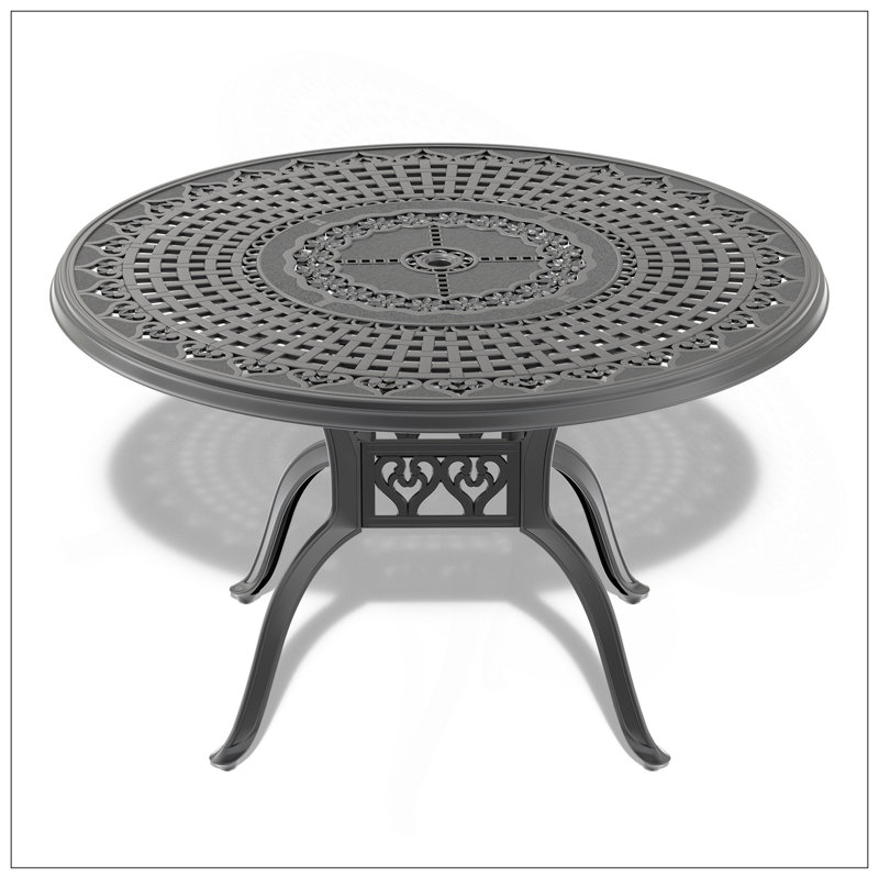 Table de salle à manger 47,24 pouces en fonte d'aluminium avec structure noire et trou pour parasol