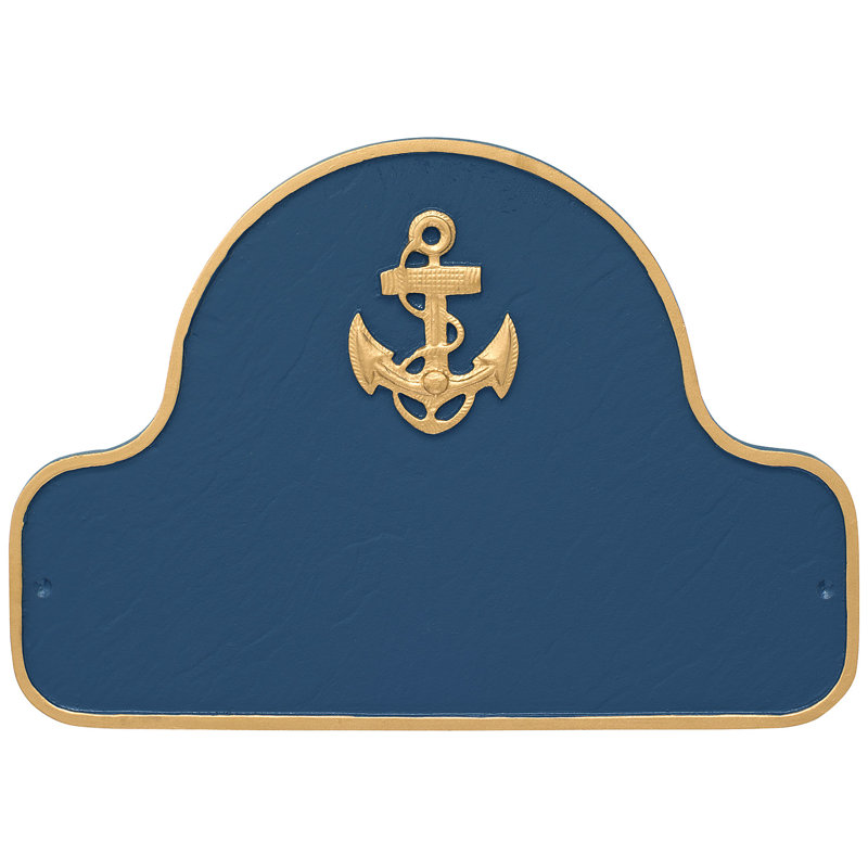 Anchor Arch Address Sign Plaque, Sea Blue / Gold