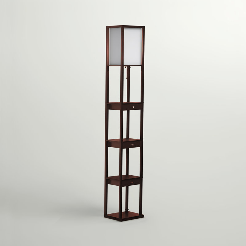 Lampe sur pied à DEL 72 po avec finition brune Maxwell, 4 tablettes intégrées, 3 tiroirs de rangement, ampoule incluse, Brun