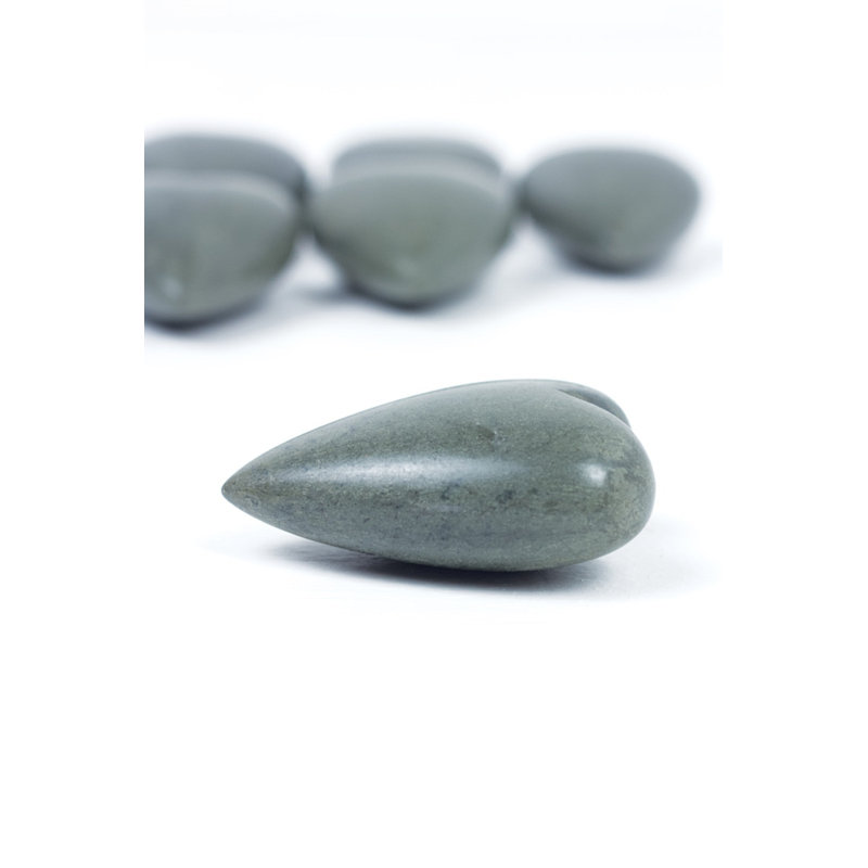  Hand-Carved Stone Hearts – Set of Six 3" Wide Dark Grey Accents, Gray