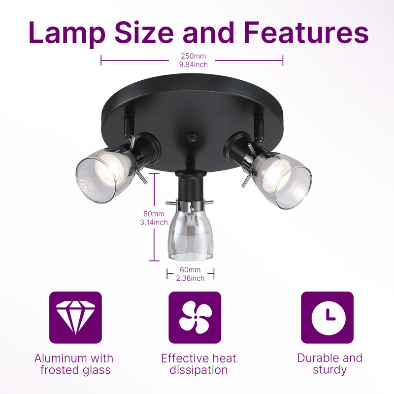 Flsnt 3-light Track Lighting Fixtures Ceiling, Matte Black Round Directional Ceiling Spotlight,for Living Room, Kitchen, Rotatable Heads, 24w, 3000k, 1350lm