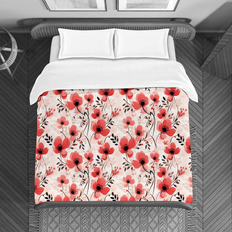 Polyester Machine Printed Duvet Cover, Queen  Duvet Cover, Light Pink/White Floral