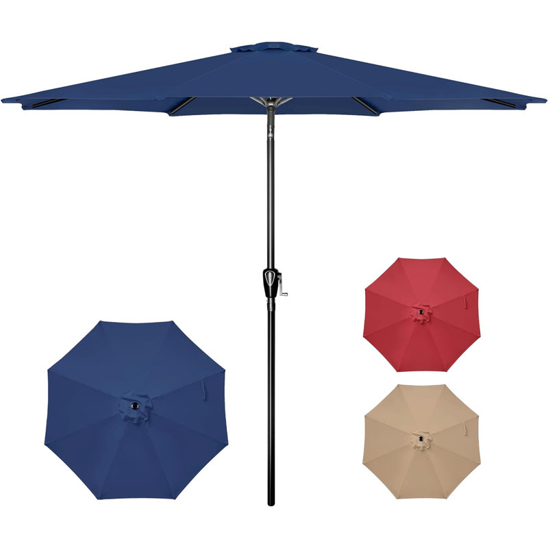 Parasol de marché à manivelle Shavonn, Tissu bleu foncé, H 96 po x l 130 po x P 120 po