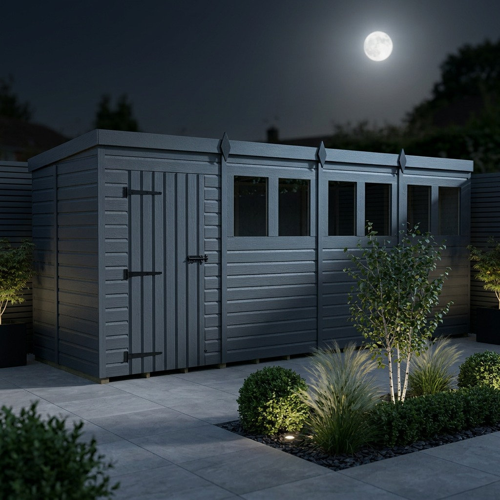 Total Sheds 16ft x 5ft Composite Pent Garden Shed - Single Door - With Windows - EPDM Rubber Roof - UK Manufactured