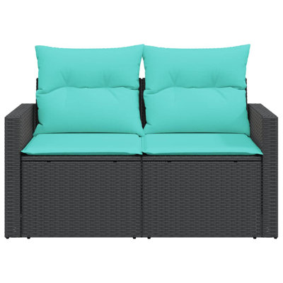 Ebern Designs Patio Sofa With Cushions 2-Seater Black Poly Rattan by Ebern Designs